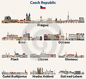 Czech Republic main cities abstract skylines. Vector collection