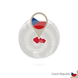 Czech Republic map and flag in circle. Map of Czech Republic, Cz