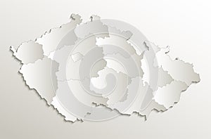 Czech Republic map separate region individual blank card paper 3D natural raster