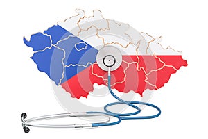 Czech Republic map with stethoscope, national health care concept, 3D rendering