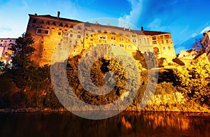 Czech republic - Old town of Cesky Krumlov at night with Vltava river