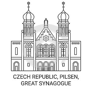 Czech Republic, Pilsen, Great Synagogue travel landmark vector illustration