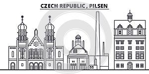 Czech Republic, Pilsen line skyline vector illustration. czech Republic, Pilsen linear cityscape with famous landmarks