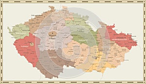 Czech Republic Political Map Retro Colors