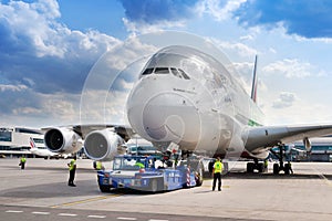 Airbus A380-800, Emirates Arlines, Vaclav Havel International airport, Ruzyne, Prague, Czech republic