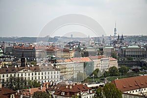 Czech Republic Prague capitol city skyline view over the roof river buildings bridges