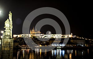 Czech Republic Prague Charles Bridge Castle Cathedral and more at twilight capitol city at night