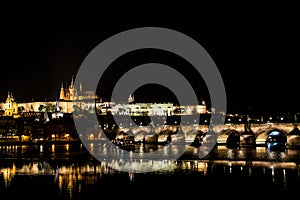 Czech Republic Prague Charles Bridge Castle Cathedral and more at twilight capitol city at night