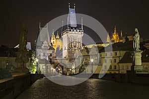 Czech Republic - Prague at night from Charles Bridge