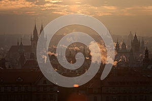 Czech Republic, Prague, oldtown roofs during twilight