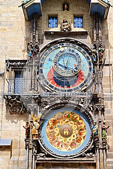 Czech Republic. Prague. Prague Orloj, a medieval astronomical clock mounted on the Old Town Hall