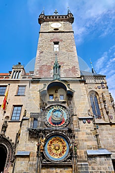 Czech Republic. Prague. Prague Orloj, a medieval astronomical clock mounted on the Old Town Hall