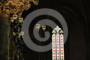 Czech Republic, Prague - September 21, 2017: Antique vintage Candle Stand in cathollic church