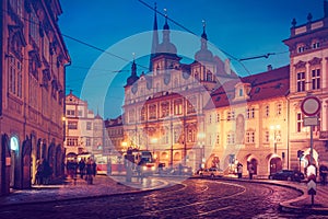 Czech Republic Prague square with old tram public transport