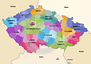 Czech Republic regions vector map with neighbouring countries and territories