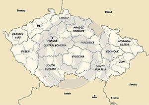 Czech Republic regions vector map with neighbouring countries and territories