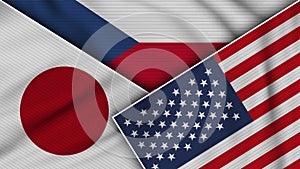 Czech Republic United States of America Japan Flags Together Fabric Texture Illustration