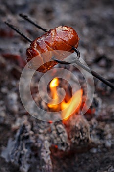 Czech Traditional barbecue sausages on a stick