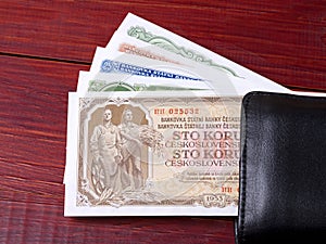 Czechoslovak koruna in the black wallet