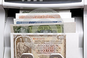 Czechoslovak koruna in a counting machine