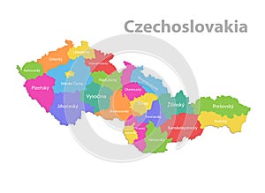 Czechoslovakia map, administrative division with names, colors map isolated on white background photo