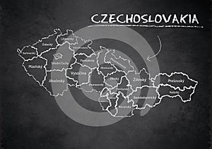 Czechoslovakia map administrative division separates regions and names, design card blackboard chalkboard