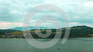 Czorsztyn Lake with Tatra Mountains in the background in Poland