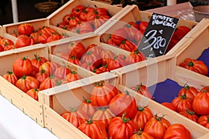 CÅ“ur de bÅ“uf Tomatoes on Sale at a Nice Market