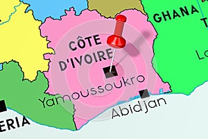 CÃ´te d`Ivoire, Yamoussoukro - capital city, pinned on political map