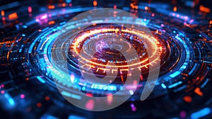 3d abstract background, cozy modern techno illustration of mystical data base, with neon light geometrical elements AI