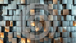 3D abstract background of metallic cubes stacked in a grid pattern