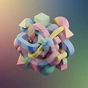 A 3D abstract composition featuring a