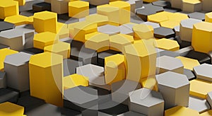 Abstract Geometric Hexagon Pattern in Yellow, Grey, and White