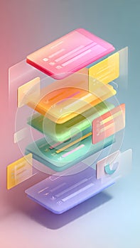 3D Abstract Data Visualization and Project Planning UI Elements on Gradient Background