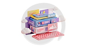 3D Abstract Digital Data and Cloud Computing Concept