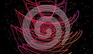 3D abstract digital technology pink light particles network wave on black background