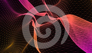 3D abstract digital technology pink particles network wave on black background