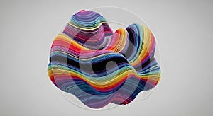 Vibrant 3D Abstract Form with Swirling Gradient Layers on Light Gray Background