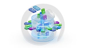 3D Abstract Data Storage Server with Connected Devices and Cloud Icon cloud computing technology