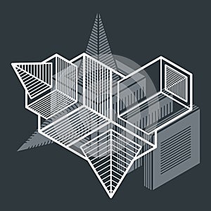 3d abstract isometric construction, vector polygonal shape.