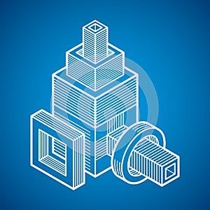 3d abstract isometric construction, vector polygonal shape.