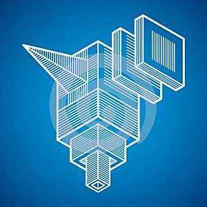 3d abstract isometric construction, vector polygonal shape.