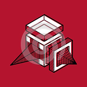 3d abstract isometric construction, vector polygonal shape.