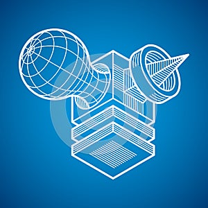 3d abstract isometric construction, vector polygonal shape.