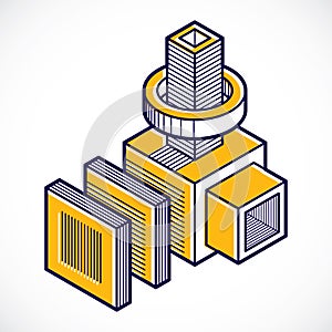 3d abstract isometric construction, vector polygonal shape.