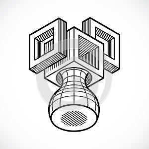 3d abstract isometric construction, vector polygonal shape.