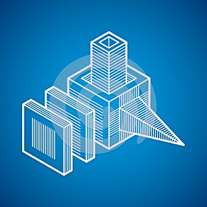 3d abstract isometric construction, vector polygonal shape.