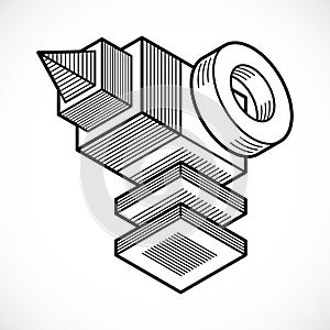3d abstract isometric construction, vector polygonal shape.