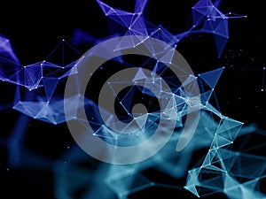 3D abstract network technology background with low poly plexus design