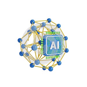 3d abstract neural network structure connected to a glowing ai microchip nd